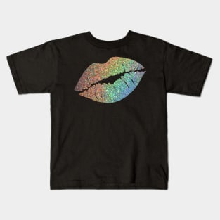 Holographic Rainbow Ombre Faux Glitter Lips Kids T-Shirt